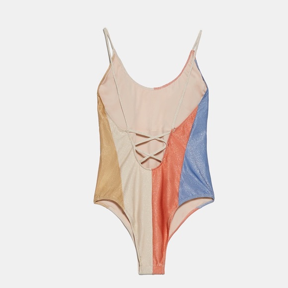 NWT ZARA SWIMSUIT WITH METALLIC THREAD STRIPED BLOGGERS FAV LARGE - Picture 6 of 11